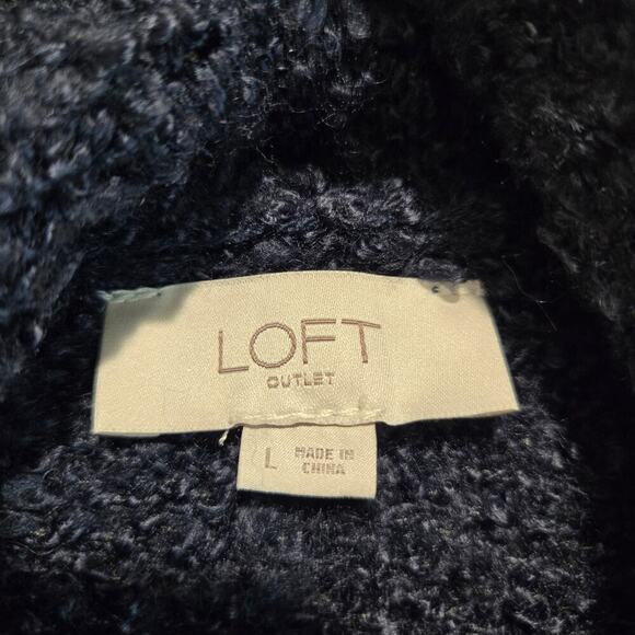 LOFT Open Front Sleeveless Cardigan Sweater Dark Blue Sz L Minimalist Comfy - Picture 4 of 10